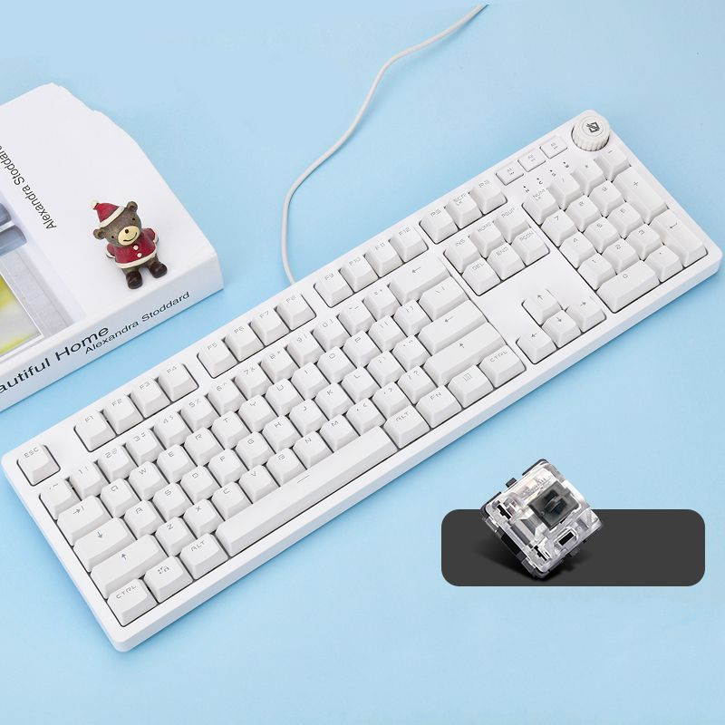 A-jazz AK515 Chinese Style Design,  104Keys N-Key Rollover White Backlit USB Wired Mechanical  Gaming Keyboard-,PBT Keycaps, Type-C