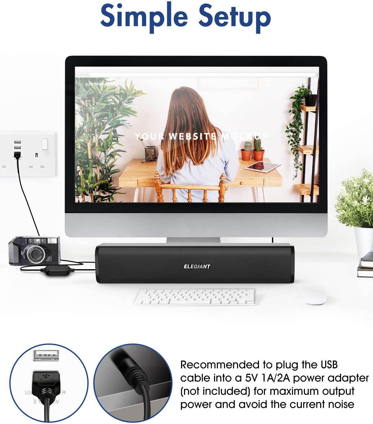 Computer Speakers, ELEGIANT Computer Speakers for Desktop USB Powered 6W PC Speakers with Volume Control Portable Mini Sound bar for Desktop for Desktop, Windows PC, Laptop, SR050 Black