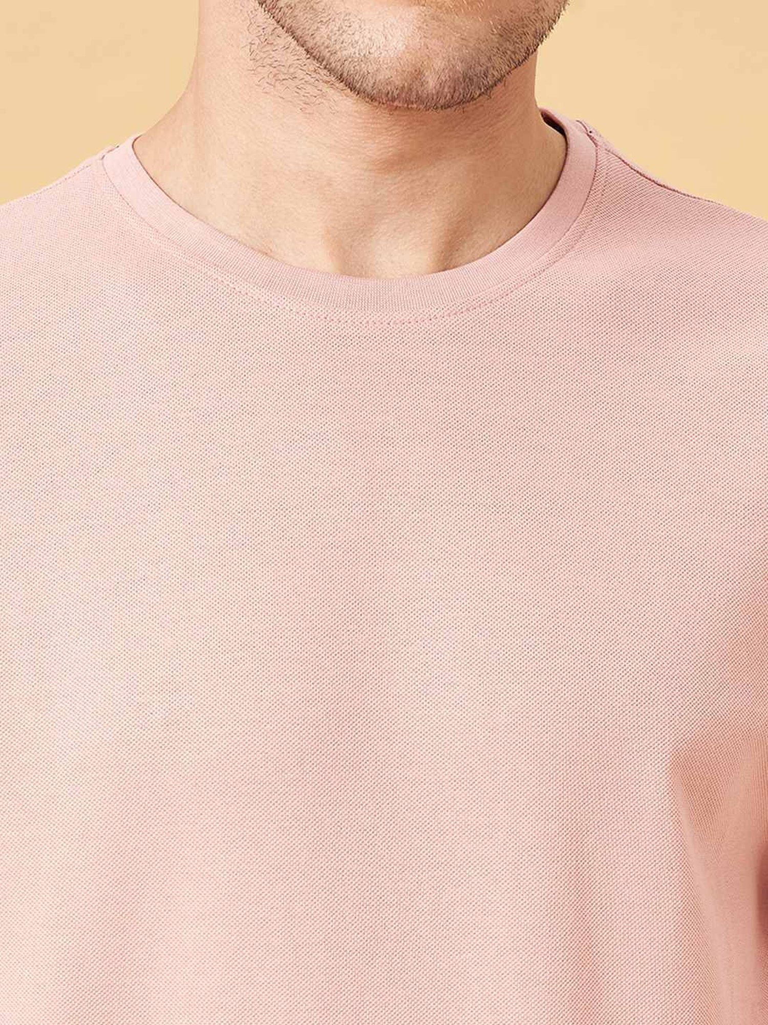 Street 808 by Pantaloons Salmon Pink Cotton Regular Fit T-Shirt