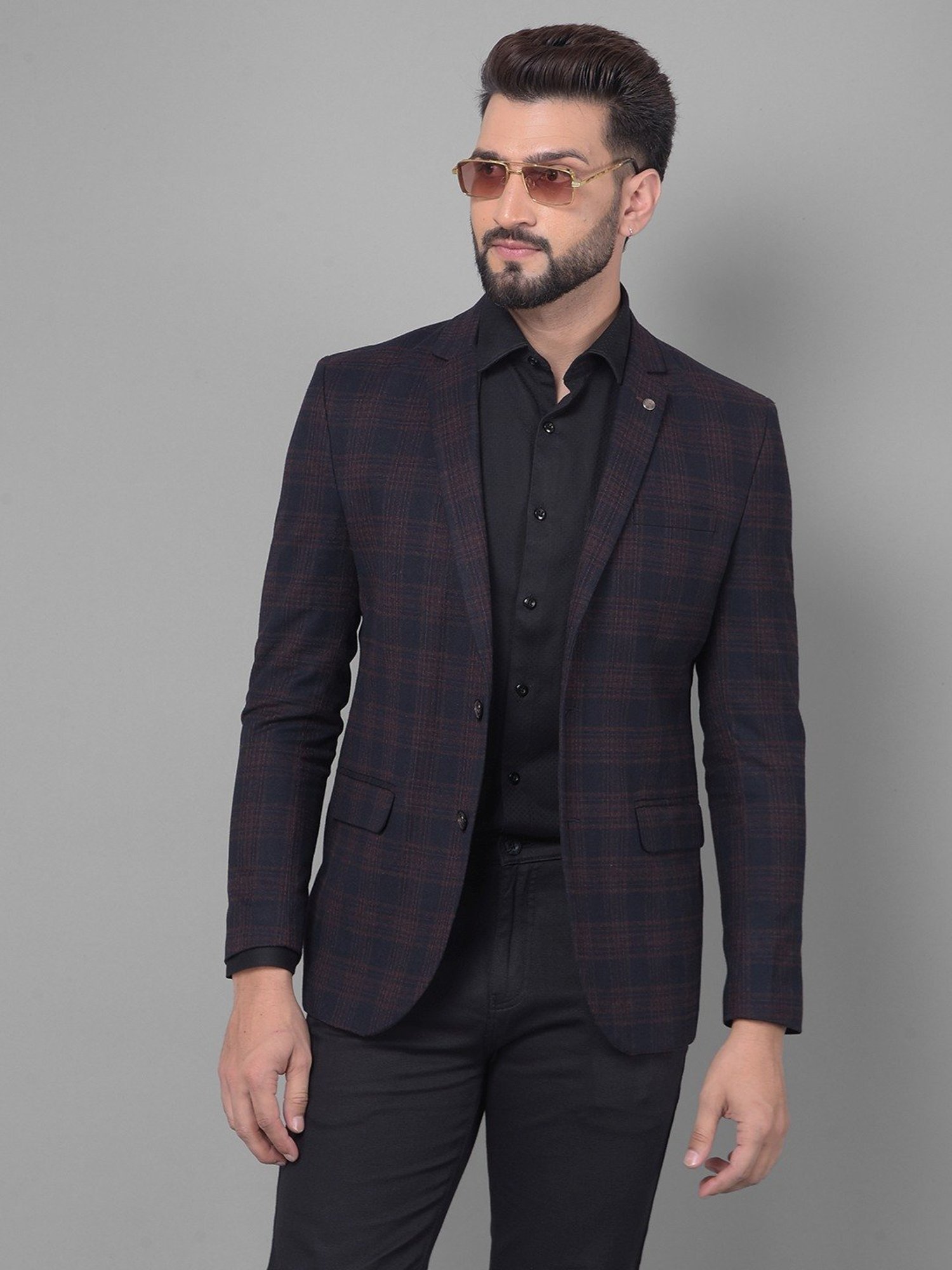 Crimsoune Club Black Slim Fit Checks Blazer