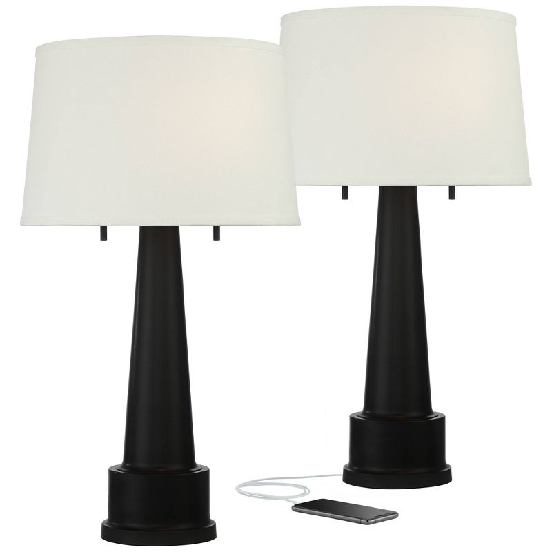 360 Lighting Wallis Black Column Table Lamps with USB Port Set of 2