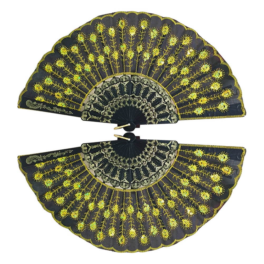 Fashionable Sequins Peacock Fan Handmade Dance Hand Fans for Performance Stage Show (Sky Blue)