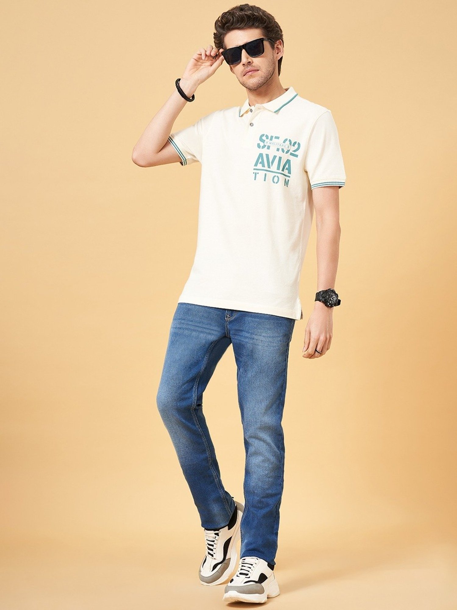 Sf Jeans By Pantaloons Marshmallow Slim Fit Polo T-Shirt