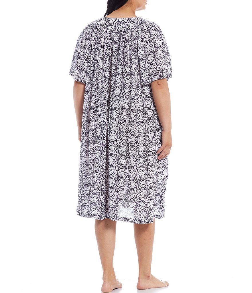 Kate Landry Plus Solid V-Neck Sleeve Midi Lounge Dress