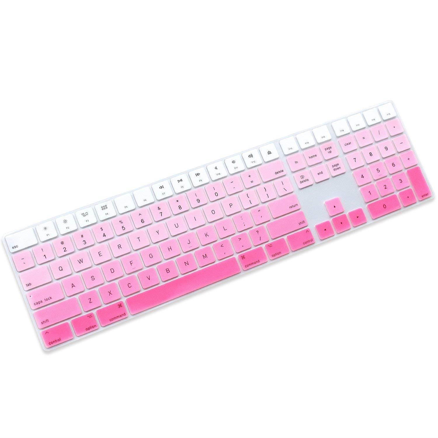 ProElife Ultra Thin Full Size Silicone Keyboard Protective Cover Skin with Numeric Keypad for Apple Newest iMac Magic Keyboard with Numeric Keypad MQ052LL/A 2017 Version US Layout (Ombre Pink)