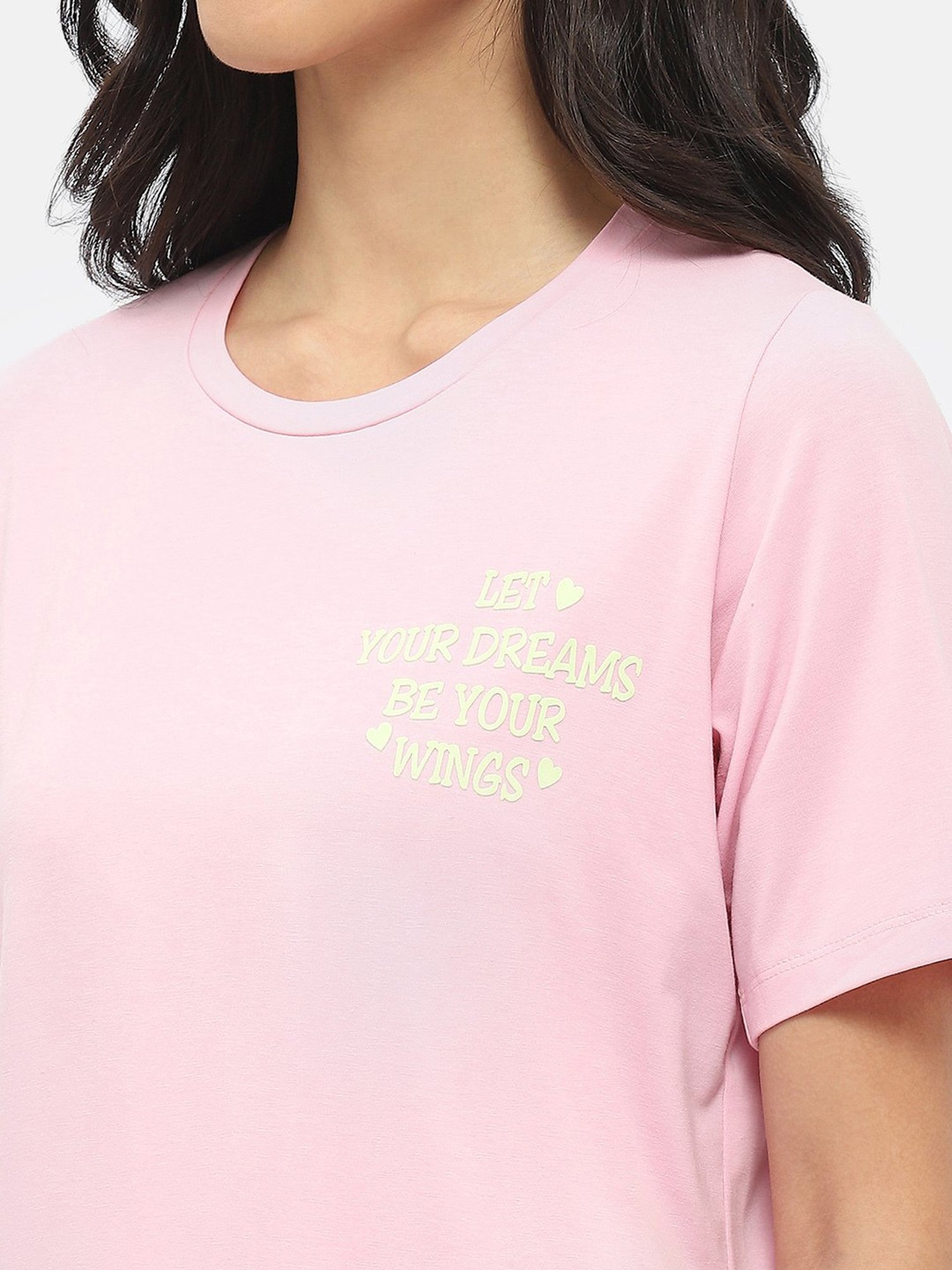 MADAME M Secret Pink & Black Graphic Print T-Shirt With Pyjamas