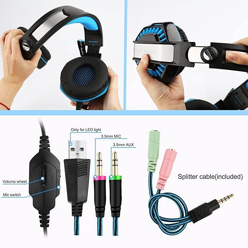 Headset for Xbox OnePS4PCLaptopTablet with MicPro Over Ear HeadphonesNoise CancelingUSB Led LightStereo Bass Surround for KidsMacSmartphones