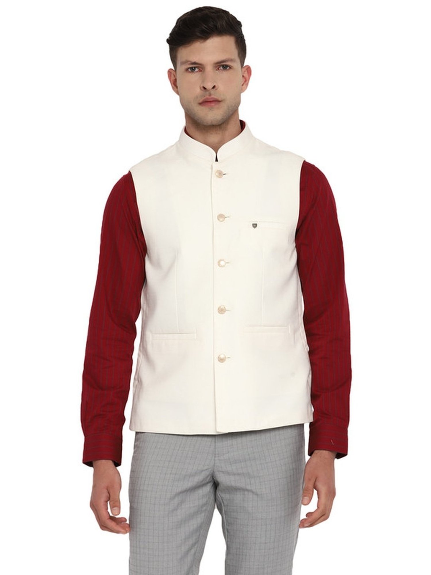 Turtle White Slim Fit Nehru Jacket