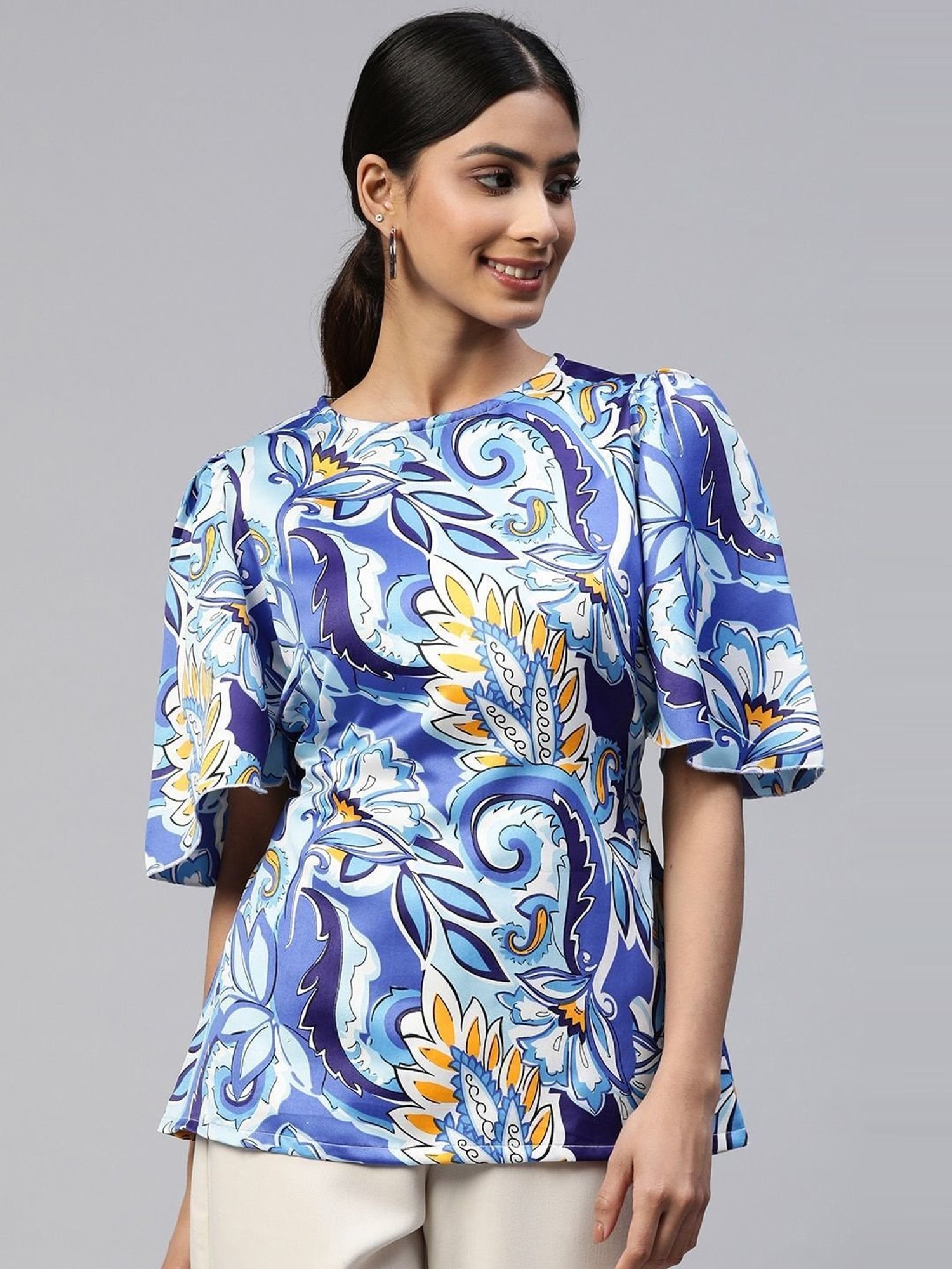 Melon by PlusS Blue Printed Top