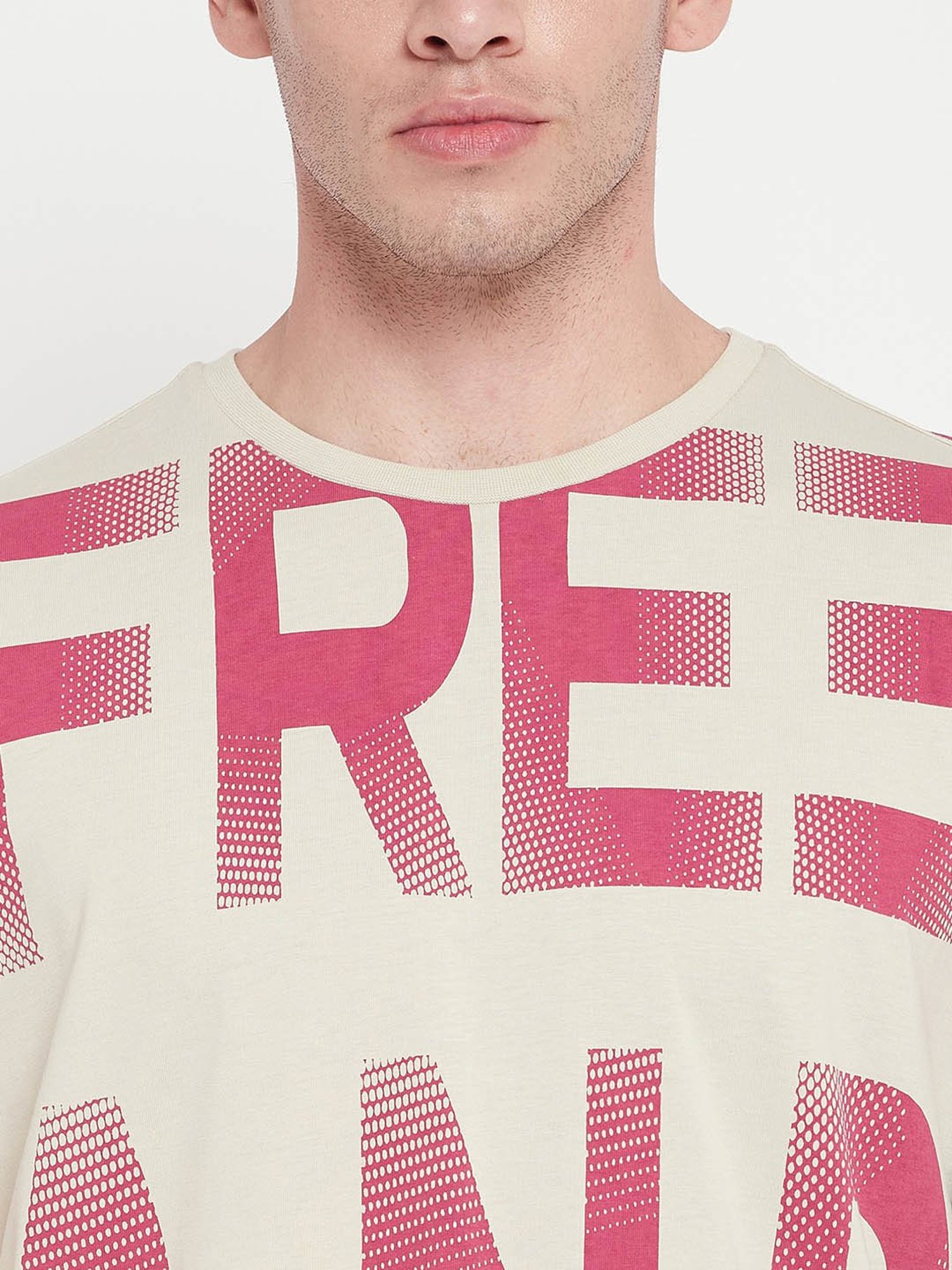 EDRIO Beige Regular Fit Printed T-Shirt