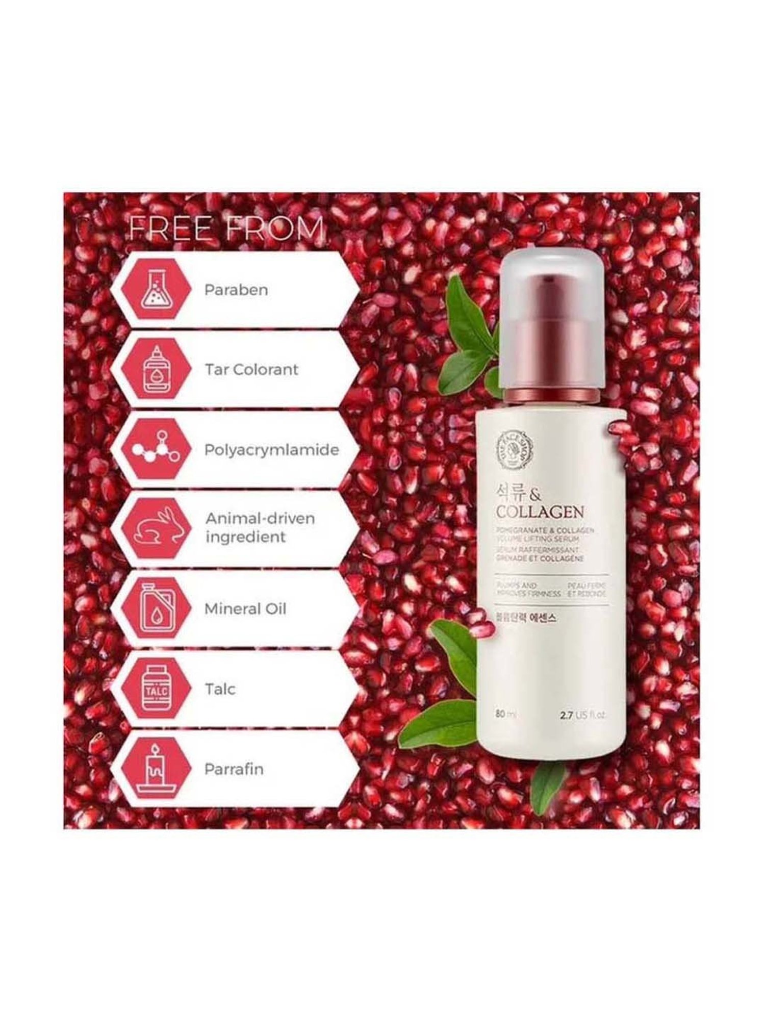 The Face Shop Pomegranate & Collagen Volume Lifting Serum with Hyaluronic Acid - 80 ml