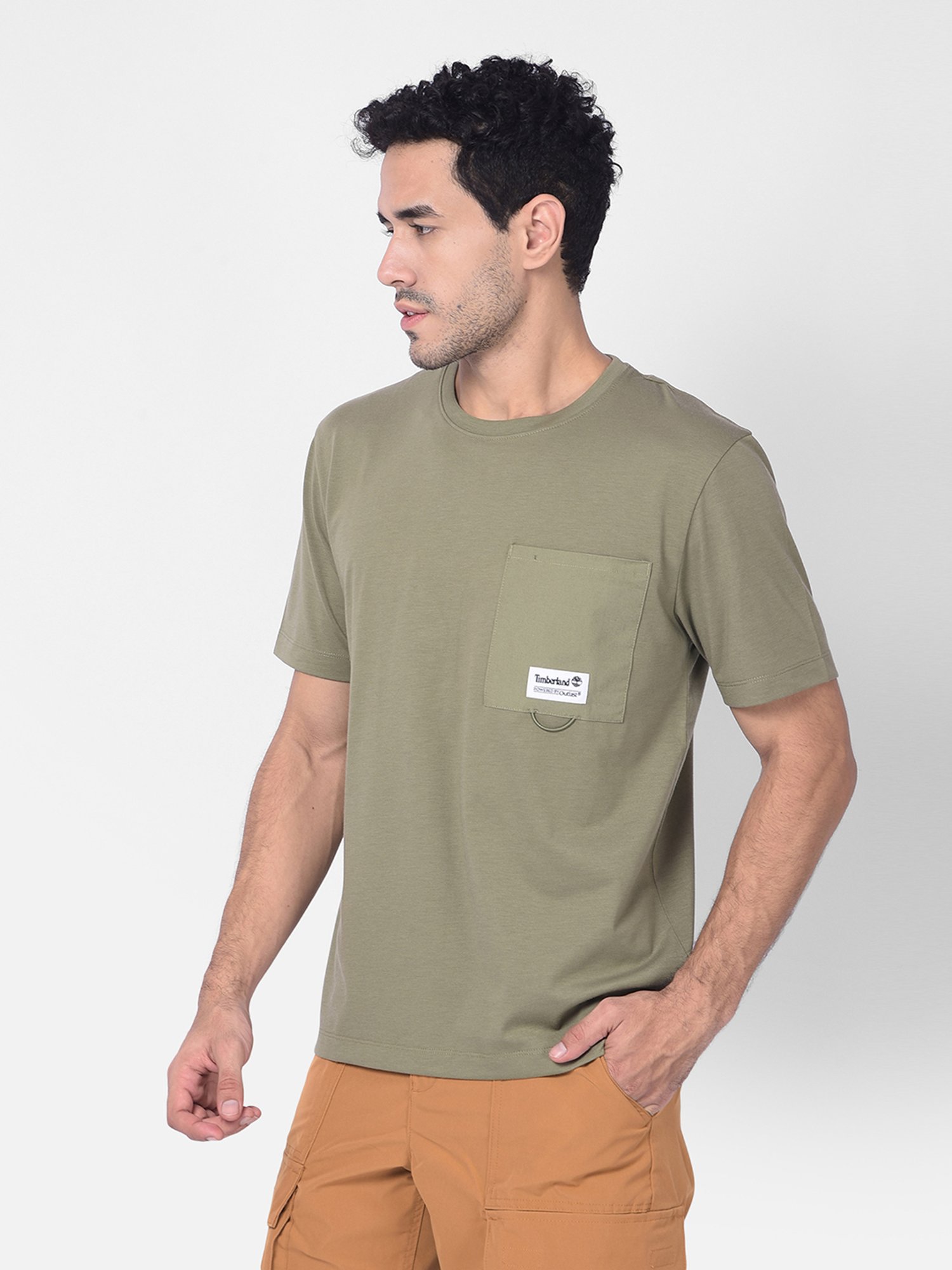 Timberland Light Olive Regular Fit Logo Print Crew T-Shirt