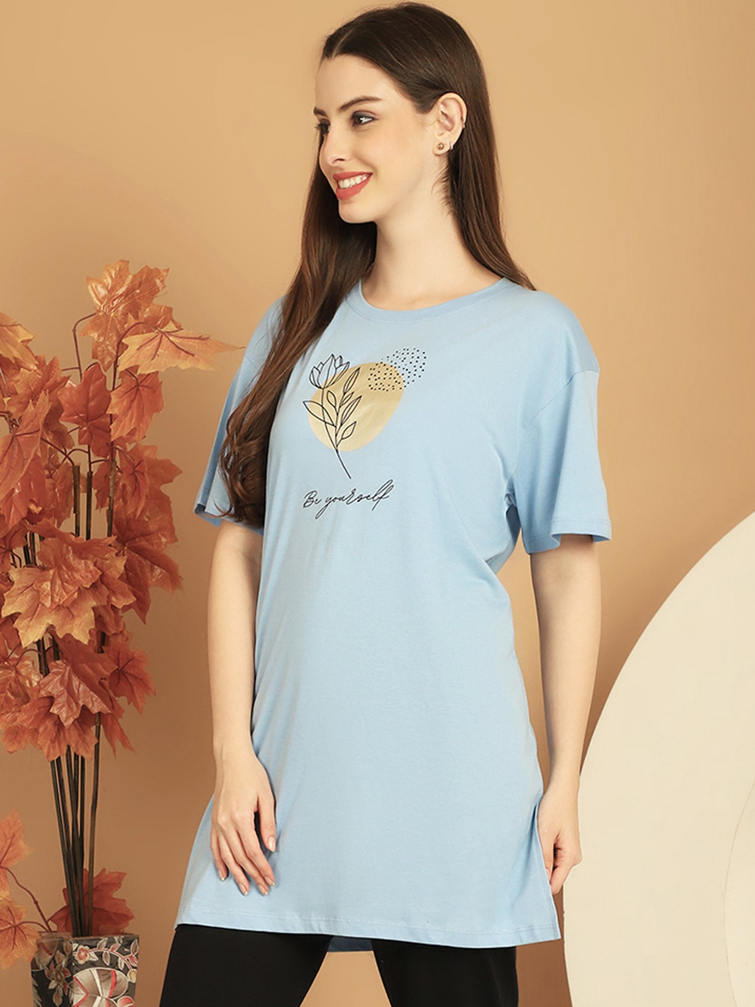 Kanvin Blue Cotton Printed T-Shirt