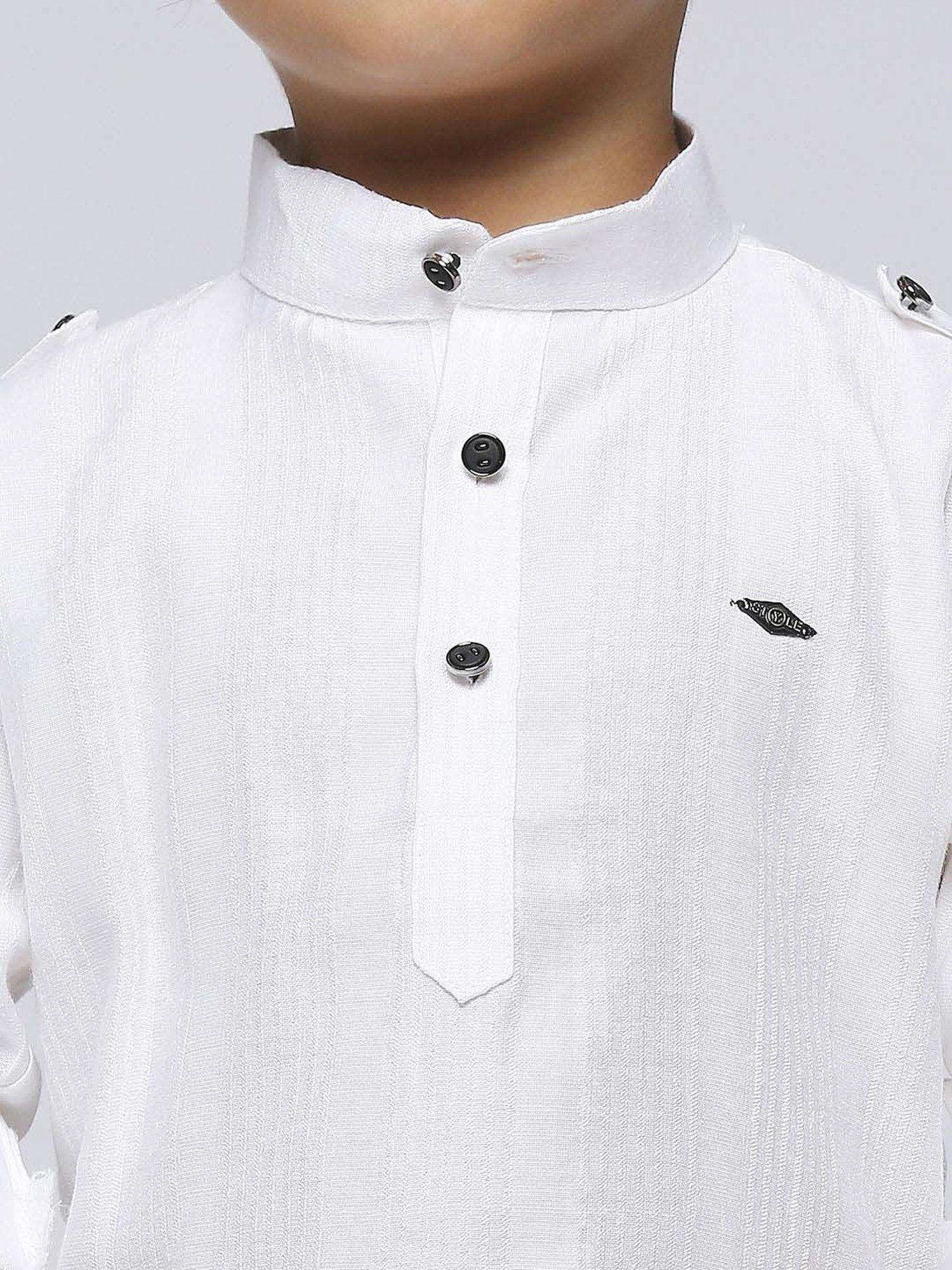 Kids Island Boys White Cotton Solid Full Sleeves Kurta Set