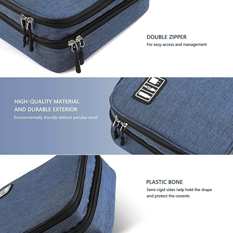 Electronics Organizer  Electronic Accessories Cable Organizer Bag Double Layer Travel Cable Storage Bag for Cables Laptop Charger Tablet Up to 11 and MoreThick LargeBlack and Blue