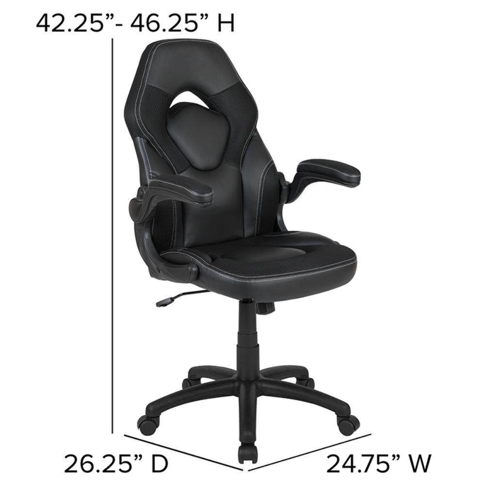 Flash Furniture X10 Gaming Chair Racing Office Adjustable Swivel Chair with Flip-up Arms - Black LeatherSoft