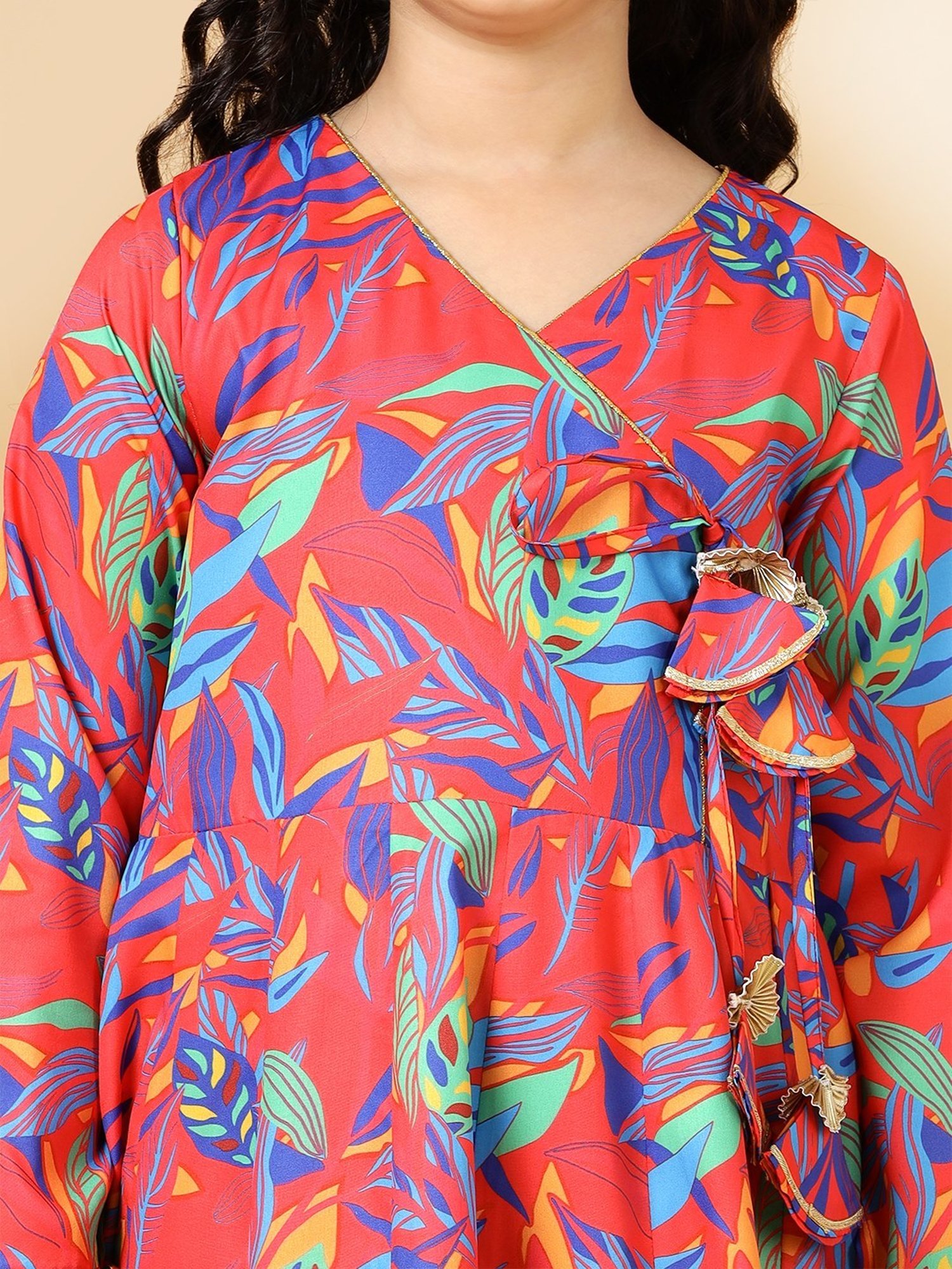 A.T.U.N. Kids Red Printed Kurta Set