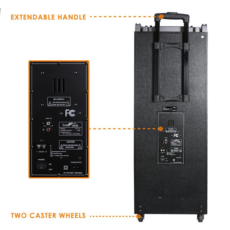 beFree Portable BT 10 Inch Double Subwoofer Speaker System