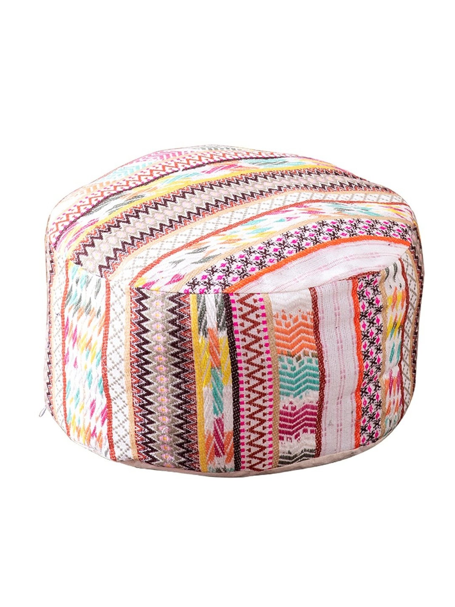 Nestroots Printed Multicolor Cotton Foot Stool Floor Cushions with Filler