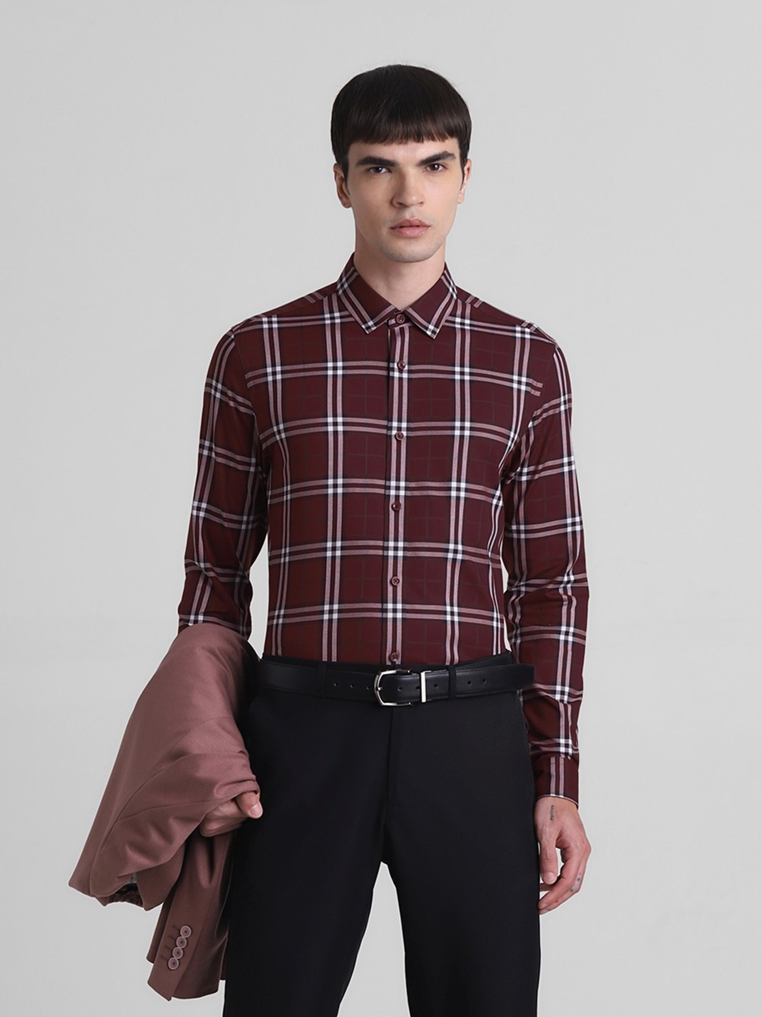 Jack & Jones Pomegranate Cotton Slim Fit Checks Shirt