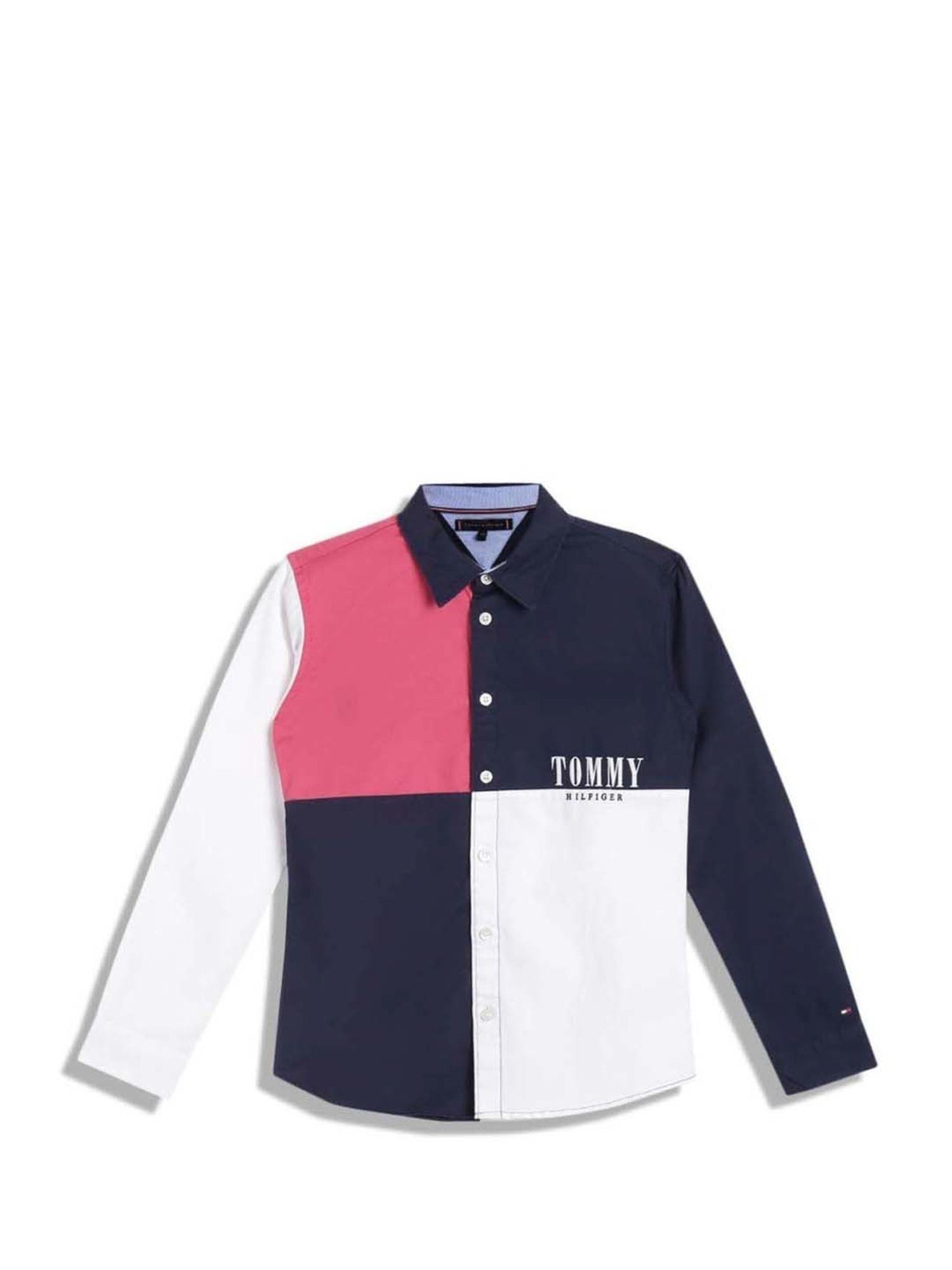 Tommy Hilfiger Kids White Cotton Color Block Full Sleeves Shirt