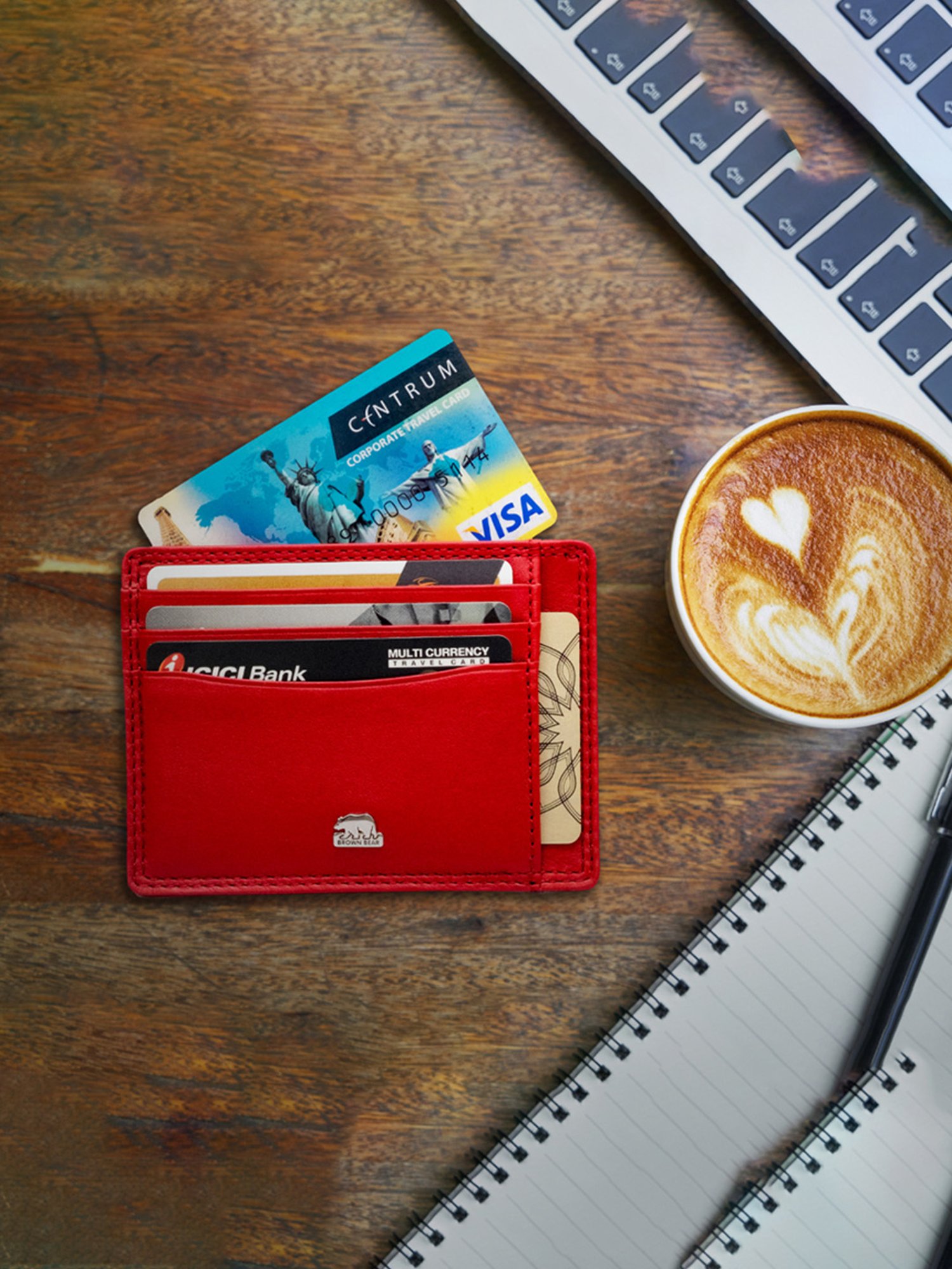 BROWN BEAR Red Genuine Leather RFID Blocking Slim Card Holder for Men