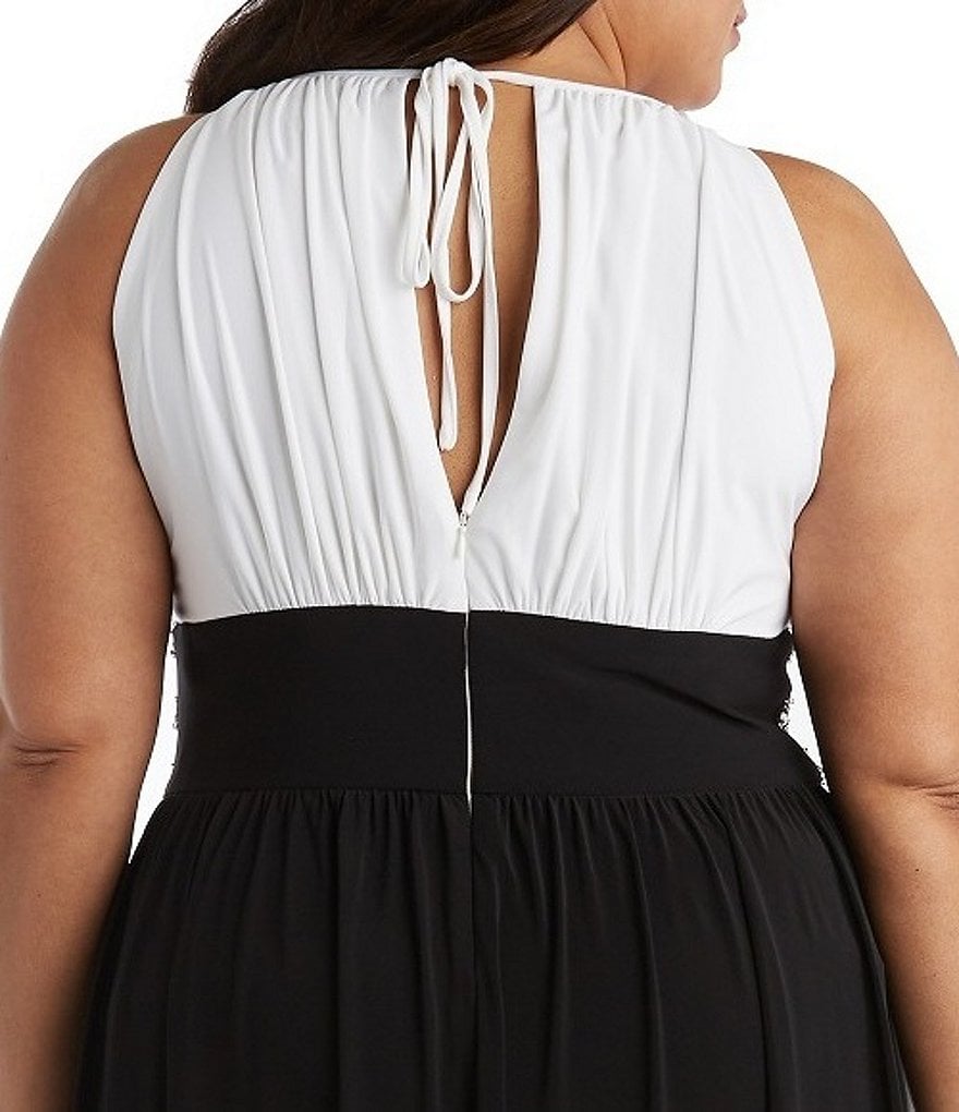 R & M Richards Plus Size Two Tone Halter Neck Sleeveless Dress