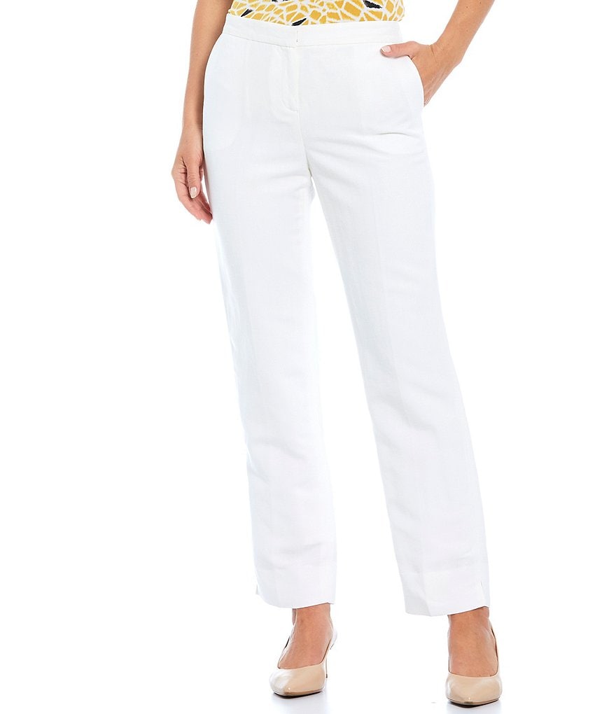 Kasper Petite Size Side Zip Linen Straight Leg Pants