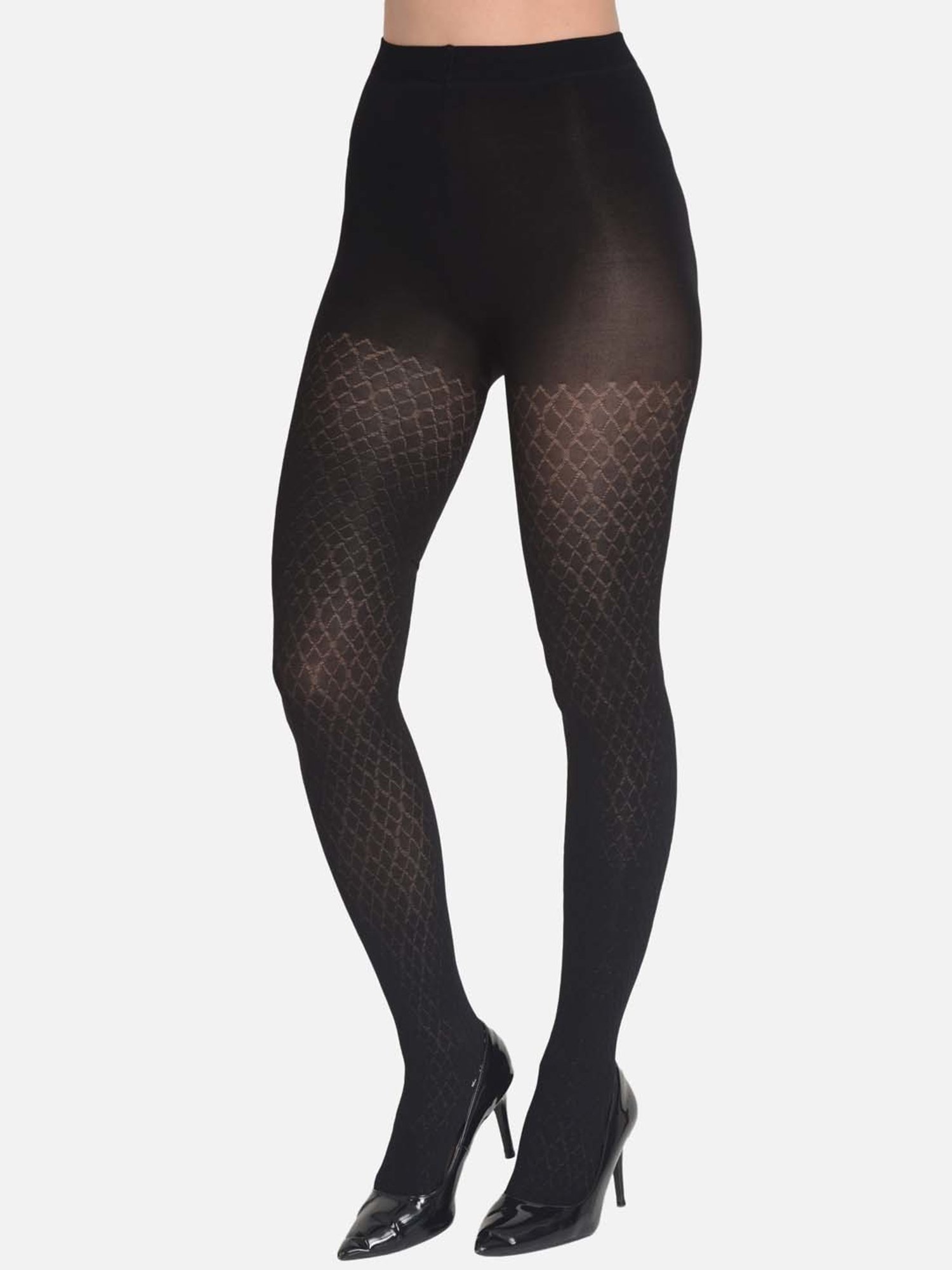 mod & shy Black Self Pattern Pantyhose Stockings