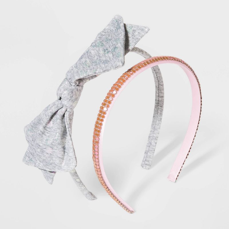 Girls' 2pk Iridescent Bow Headbands - Cat & Jack™ Blue
