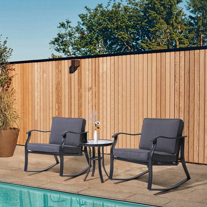 3pc Outdoor Conversation Set with Rocking Chairs & Table - Gray - Crestlive Products