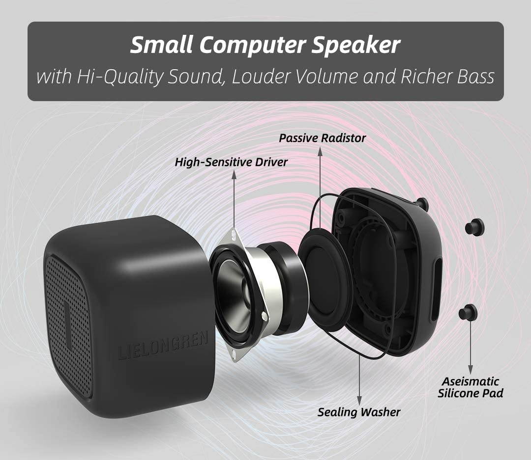 USB Computer Speaker, PC Speakers for Desktop Computer, Small Laptop Speaker with Hi-Quality Sound, Loud Volume and Rich Bass