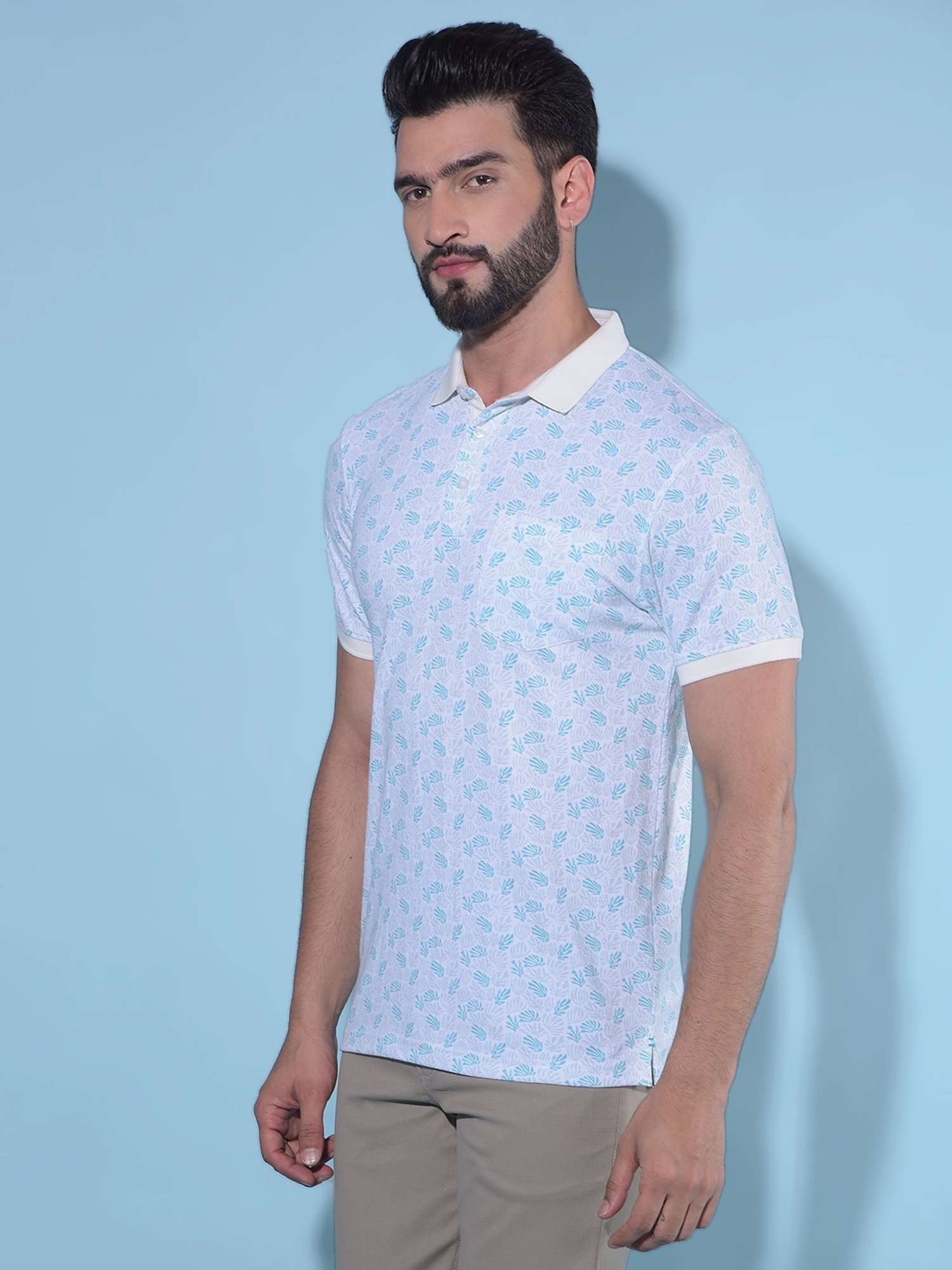 Crimsoune Club Blue Slim Fit Floral Print Polo T-Shirt
