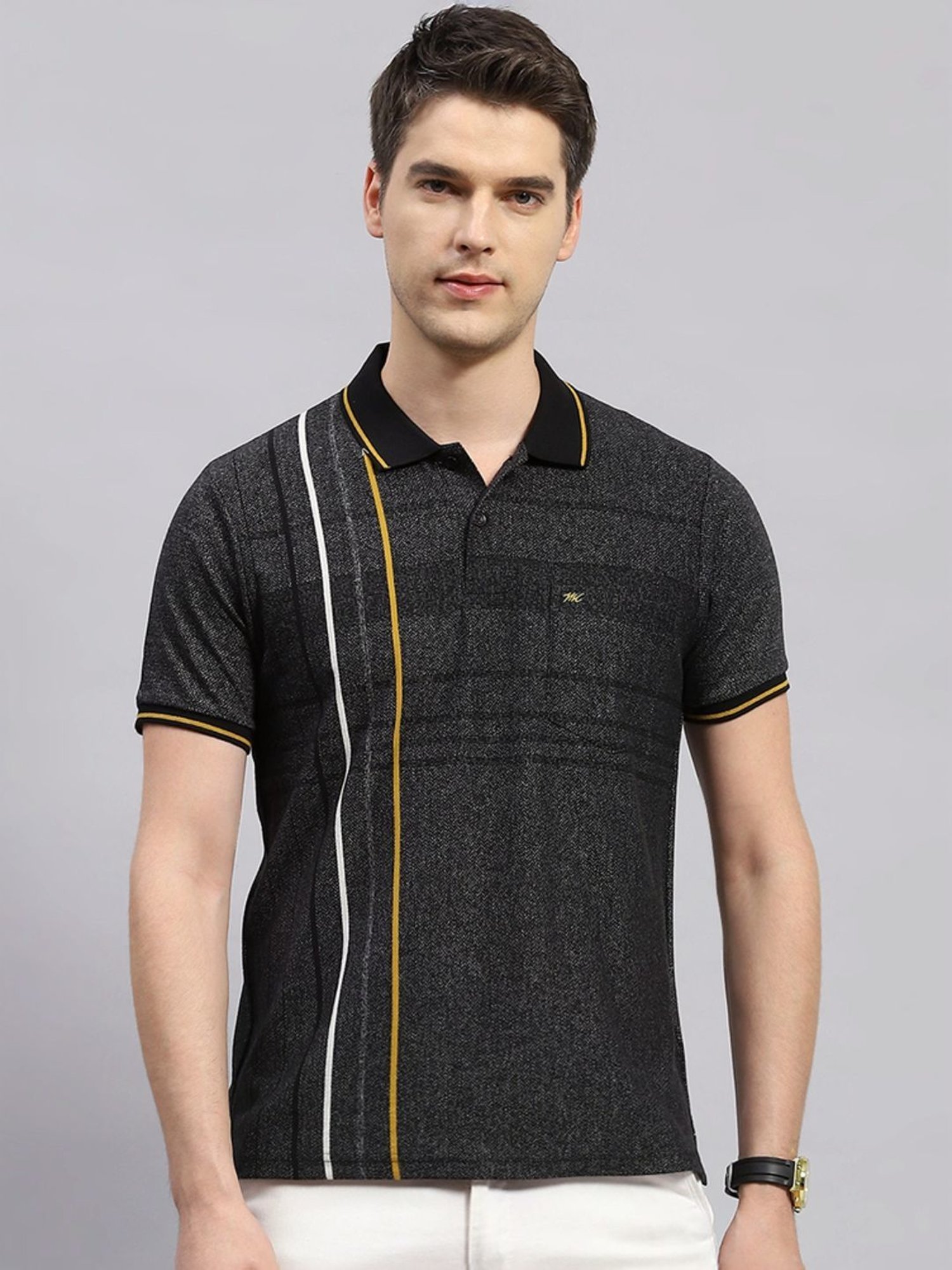 Monte Carlo Black Regular Fit Striped Polo T-Shirt