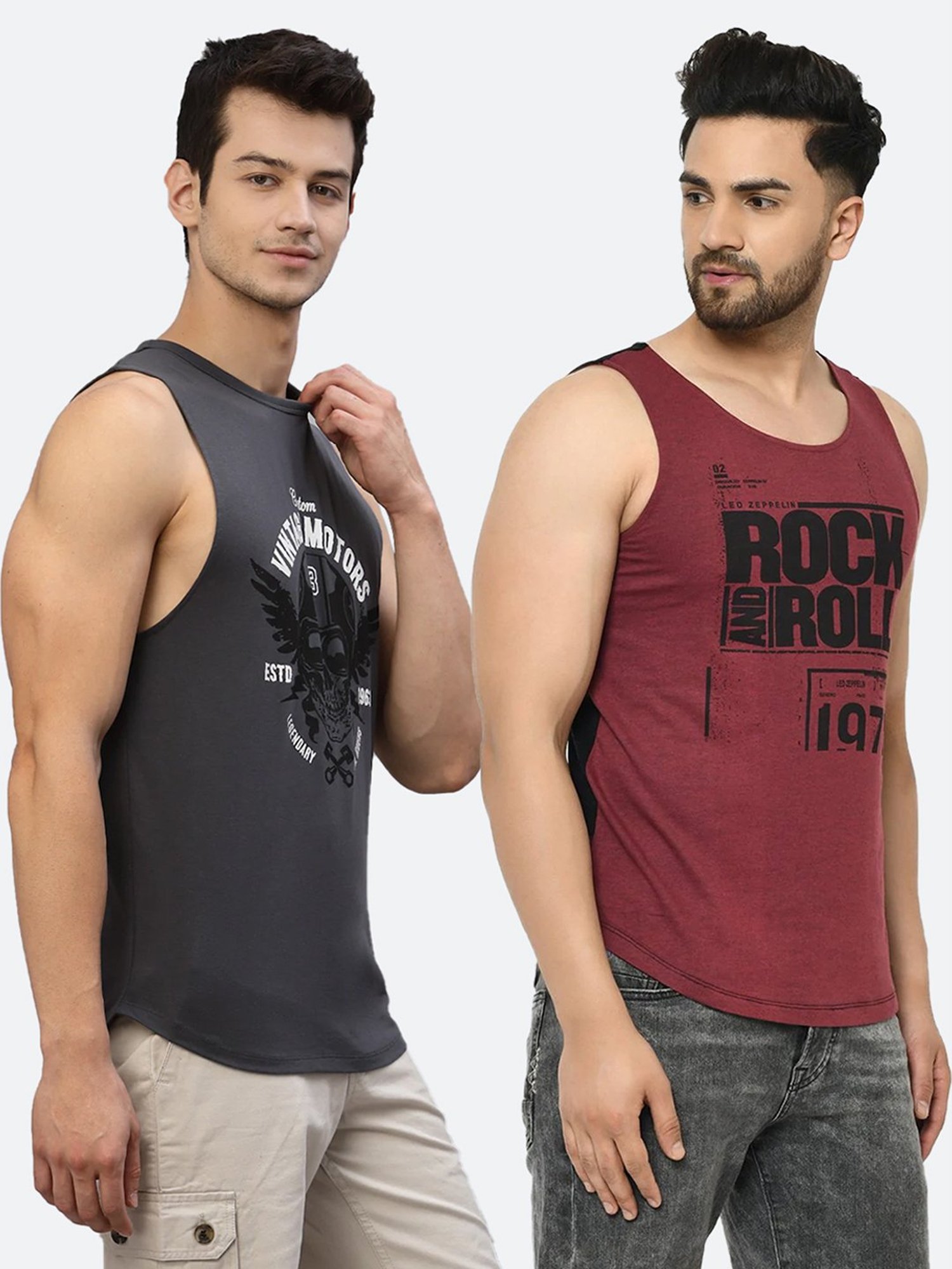 Rigo Grey & Maroon Sleeveless Vests (Pack of 2)