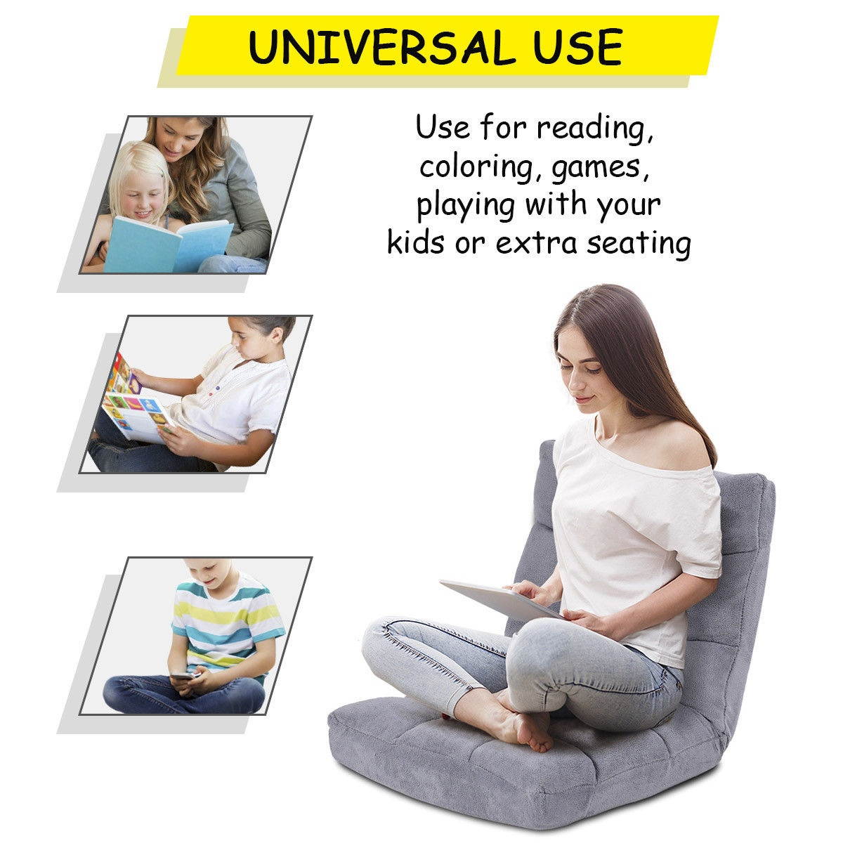 Adjustable 14-Position Floor Chair Folding Gaming Sofa Chair Cushioned Purple