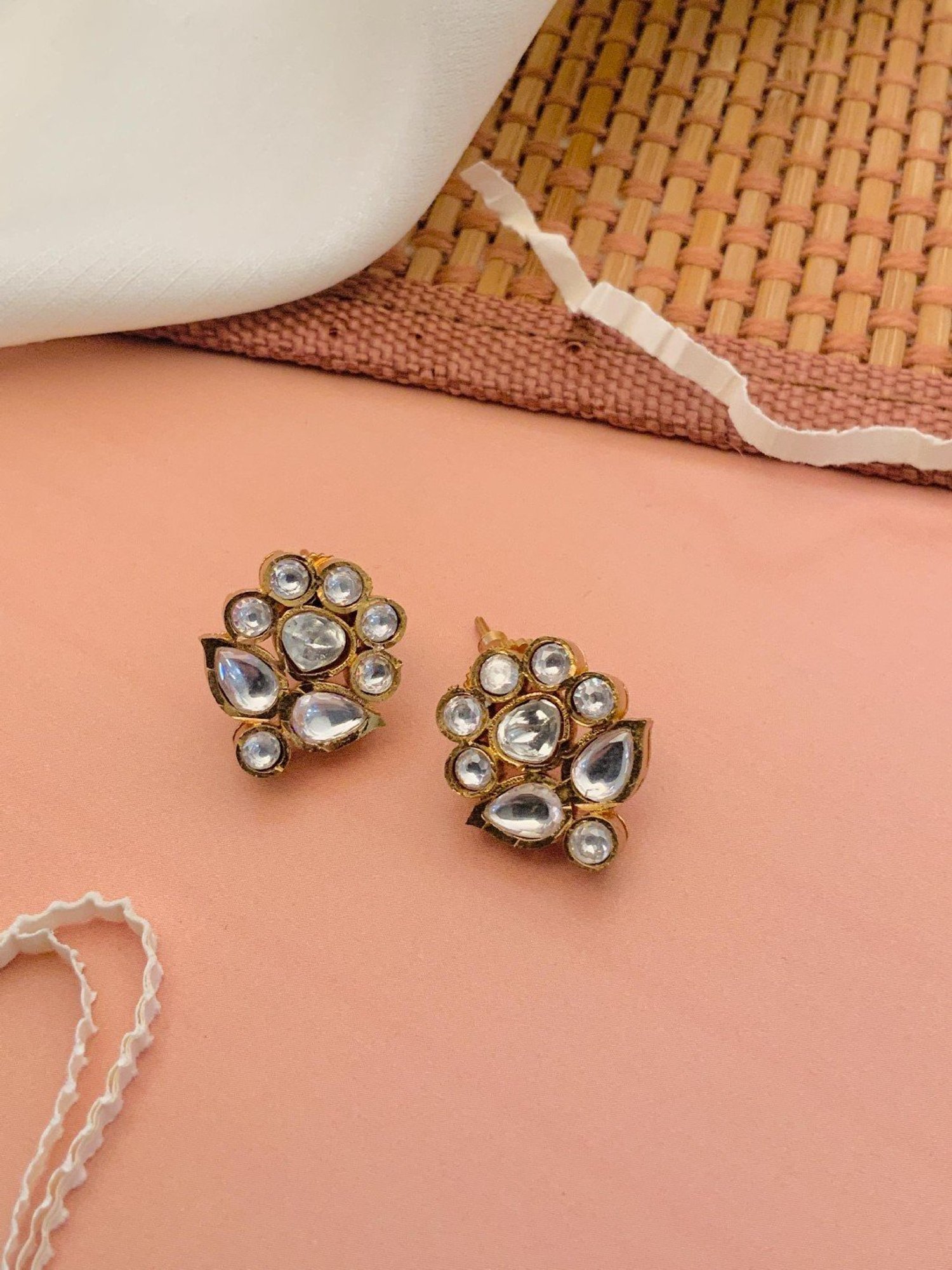 Abdesigns Stunnig Gold-Plated Polki Stud Earrings