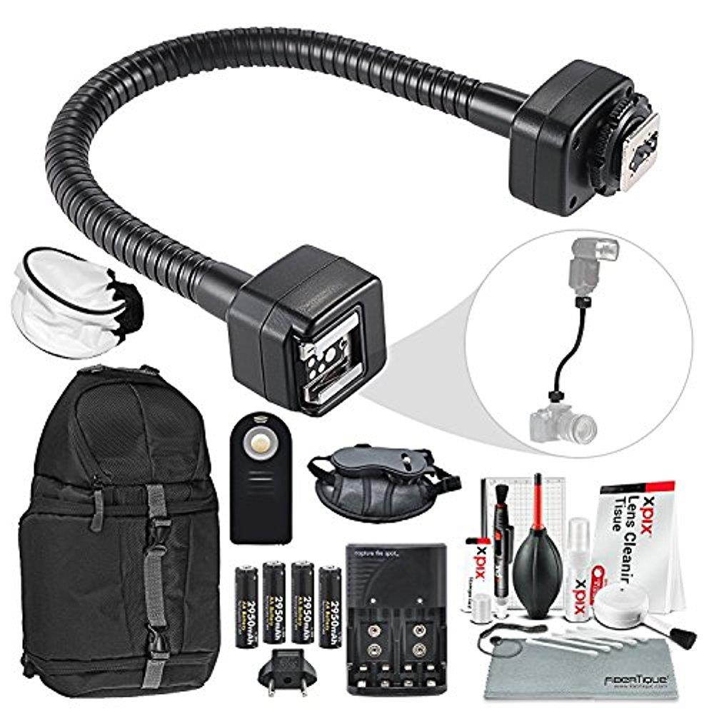 Flash Accessories for Canon Speedlite 270EX-II, 320EX, 430EX II III-RT, 600EX II-RT, With Dedicated Flexible E-TTL Flash Cord + Diffuser + Remote + Rechargeable Batteries W/ Charger + Xpix Accessories