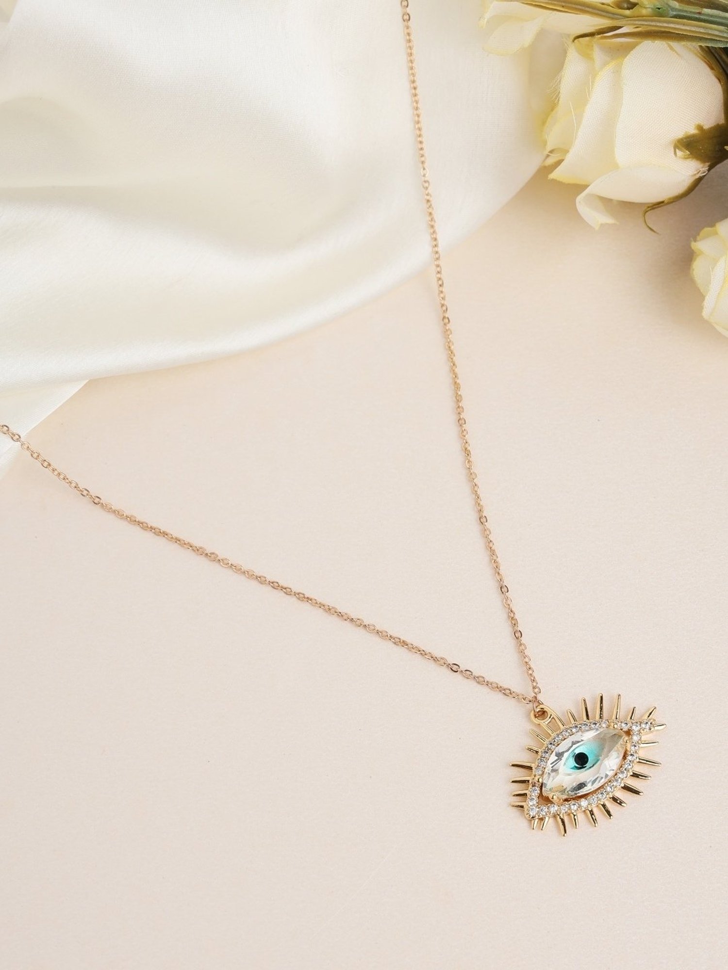 Prita by Priyaasi Studded Evil Eye Link Chain Gold-Plated Necklace