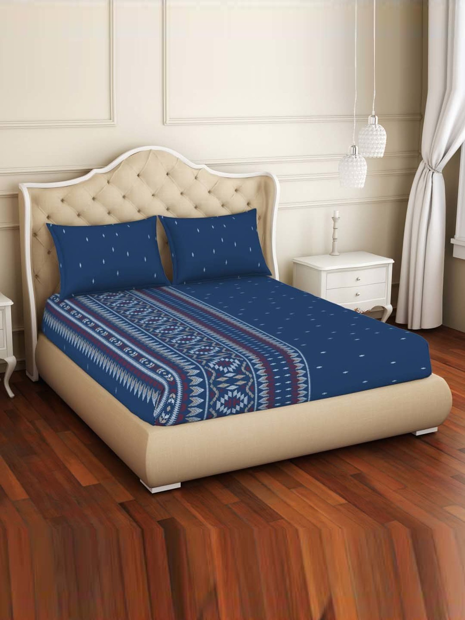 Welspun Blue Sapphire Cotton  Double Size Bedsheet With Pillow Covers