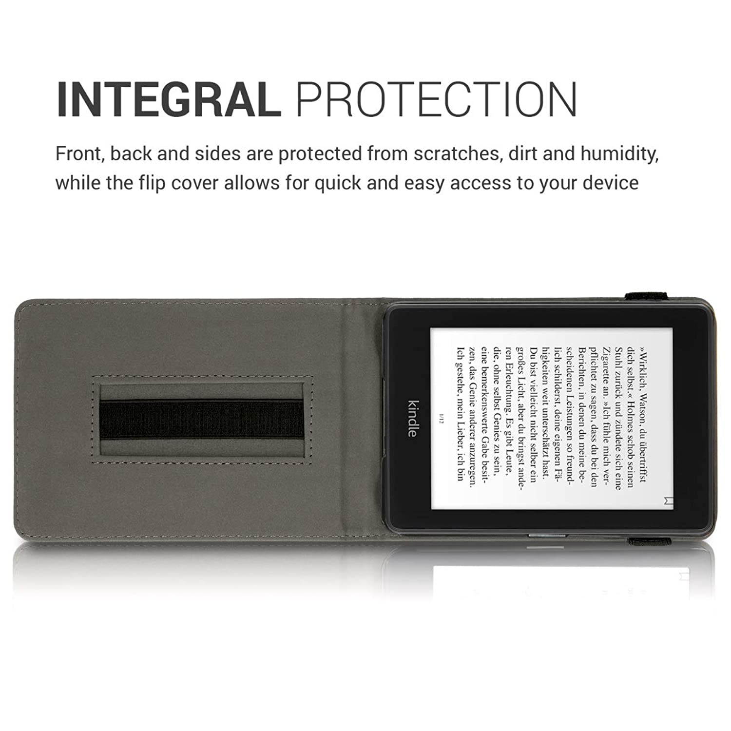 kwmobile Cover Compatible with Amazon Kindle Paperwhite (10. Gen - 2018) - PU Leather e-Reader Case - Butterfly Tendril Dark Blue