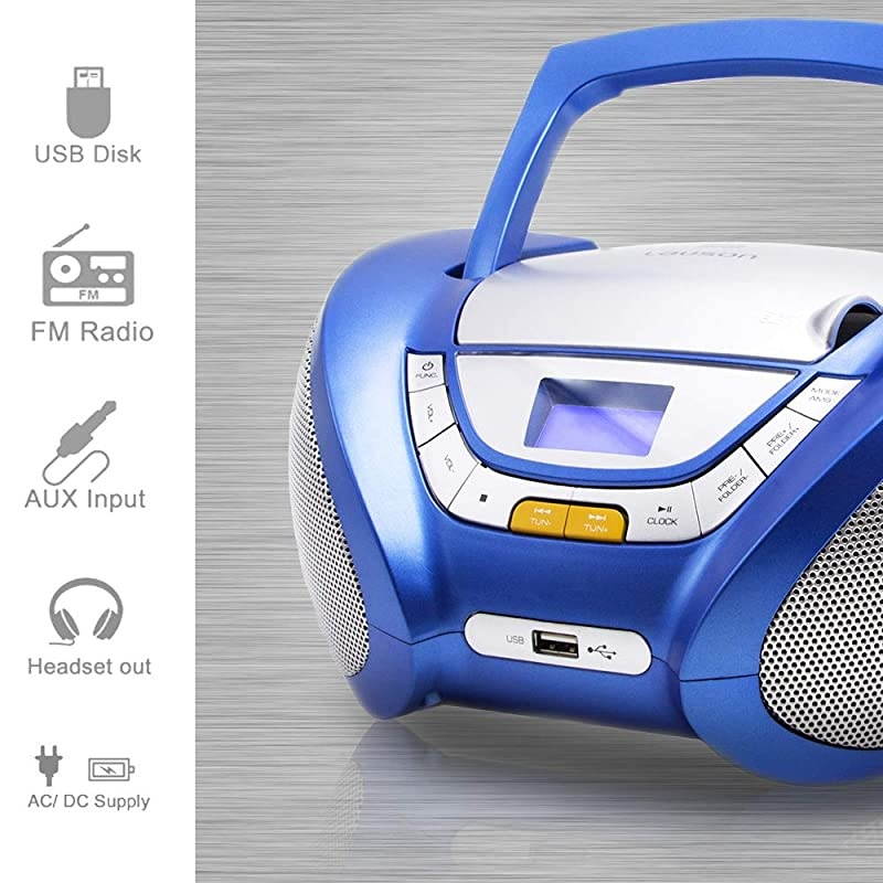 CP546 Portable Stereo Boombox CD Player with Radio | USB MP3 Player | Boombox with Cd Player Mp3 | Portable Radio CDPlayer Stereo with USB | Aux Linein Headphone Jack Blue