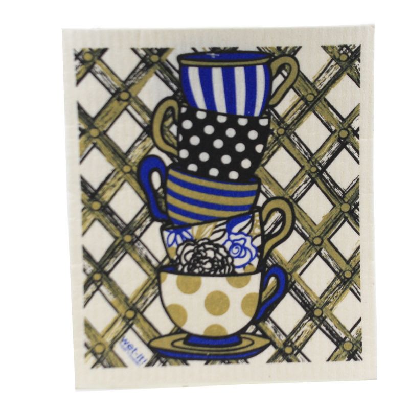 Swedish Dish Cloth 7.75" Teacups & Classic Gold Cloths Absorbant Cleaning  -  Dish Cloth