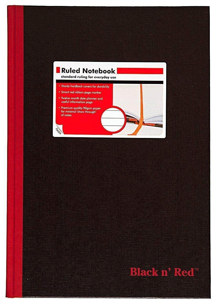 CASE OF 6 Black n' Red Hardcover Executive Notebook, 11.75 x 8.25 Inches, Black, 96 sheets/192 pages (D66174)