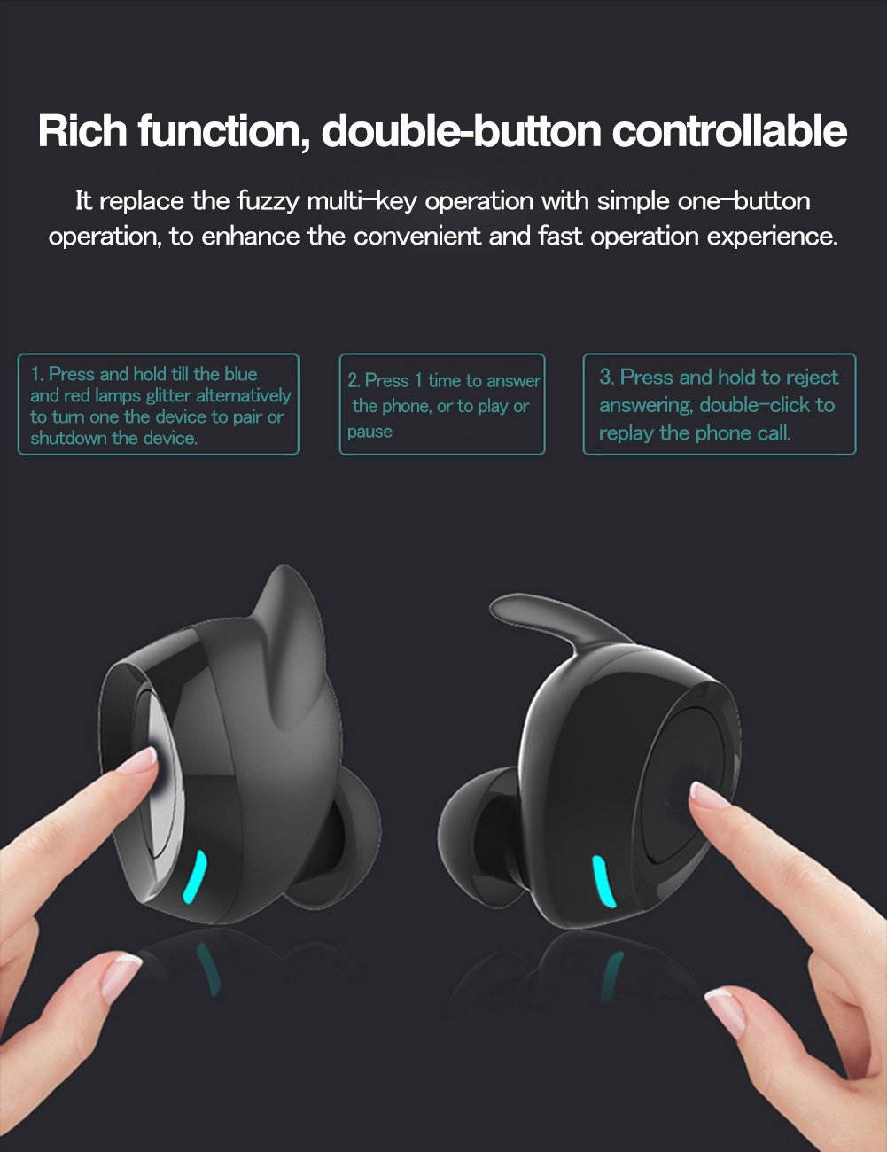 Zgeer Bluetooth 4.2 Wireless TWS In Ear Stereo Bass Earphone Sports Headset,Microphone Charging Box