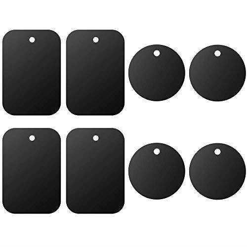 Metal Plate 8 Pack for Magnetic Phone Car Mount Holder Cradle with Adhesive Compatible with Magnetic Mounts 4 Rectangle and 4 Round Black