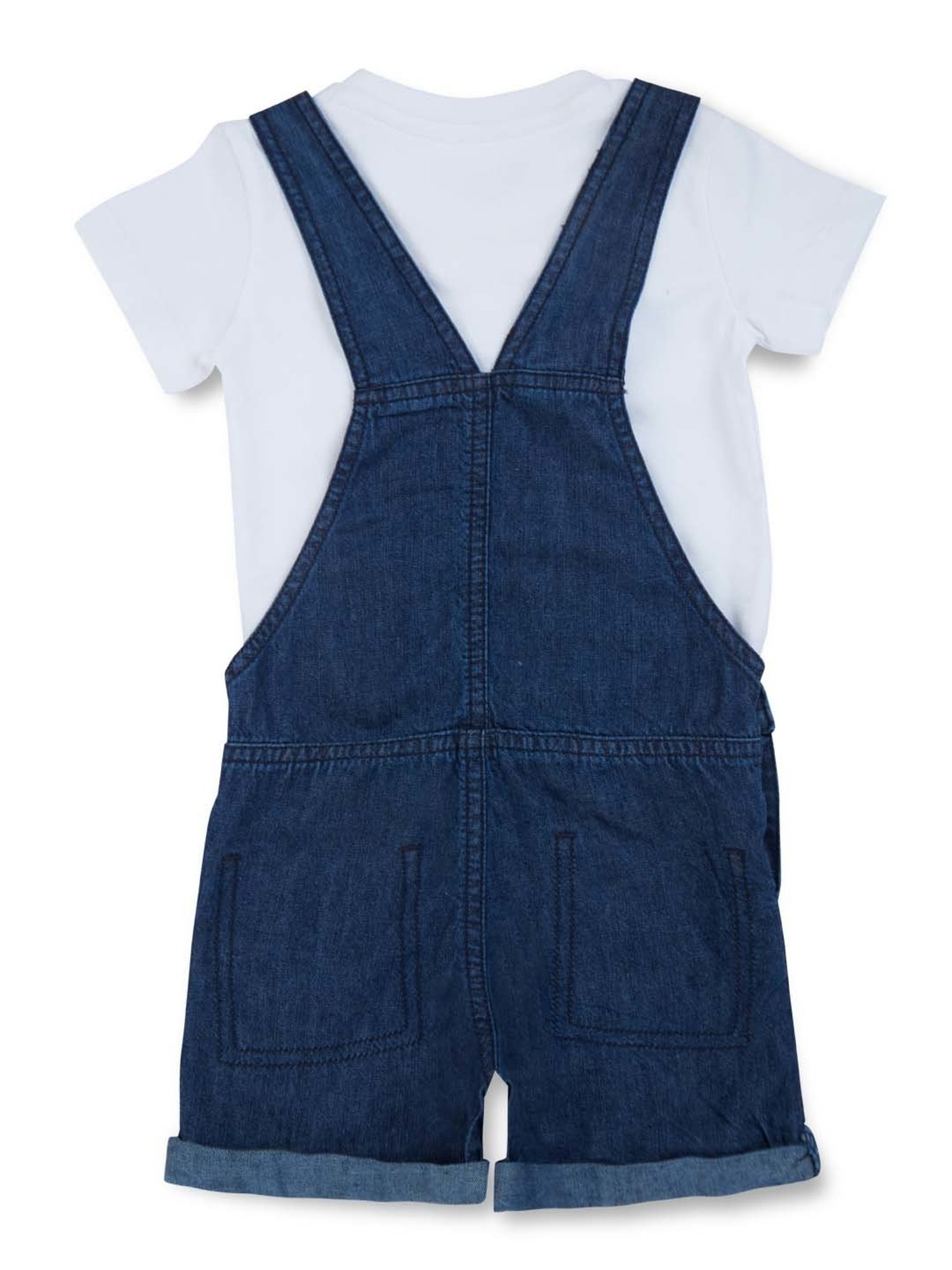 GJ baby Kids White & Blue Printed Dungaree Set