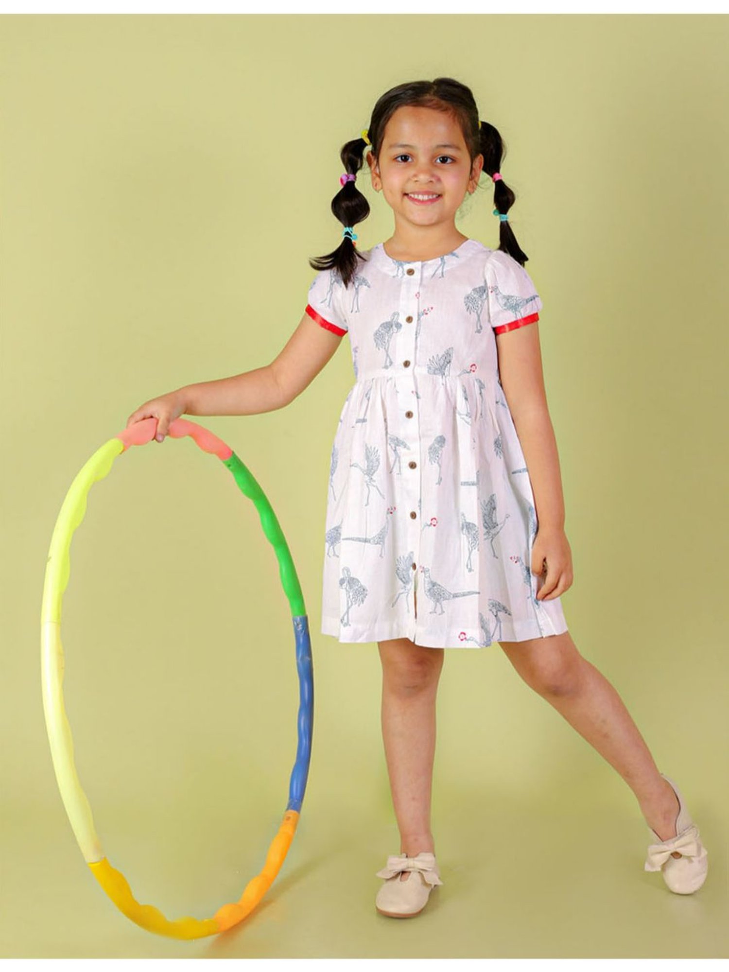 Lil Drama Kids White Printed Dress