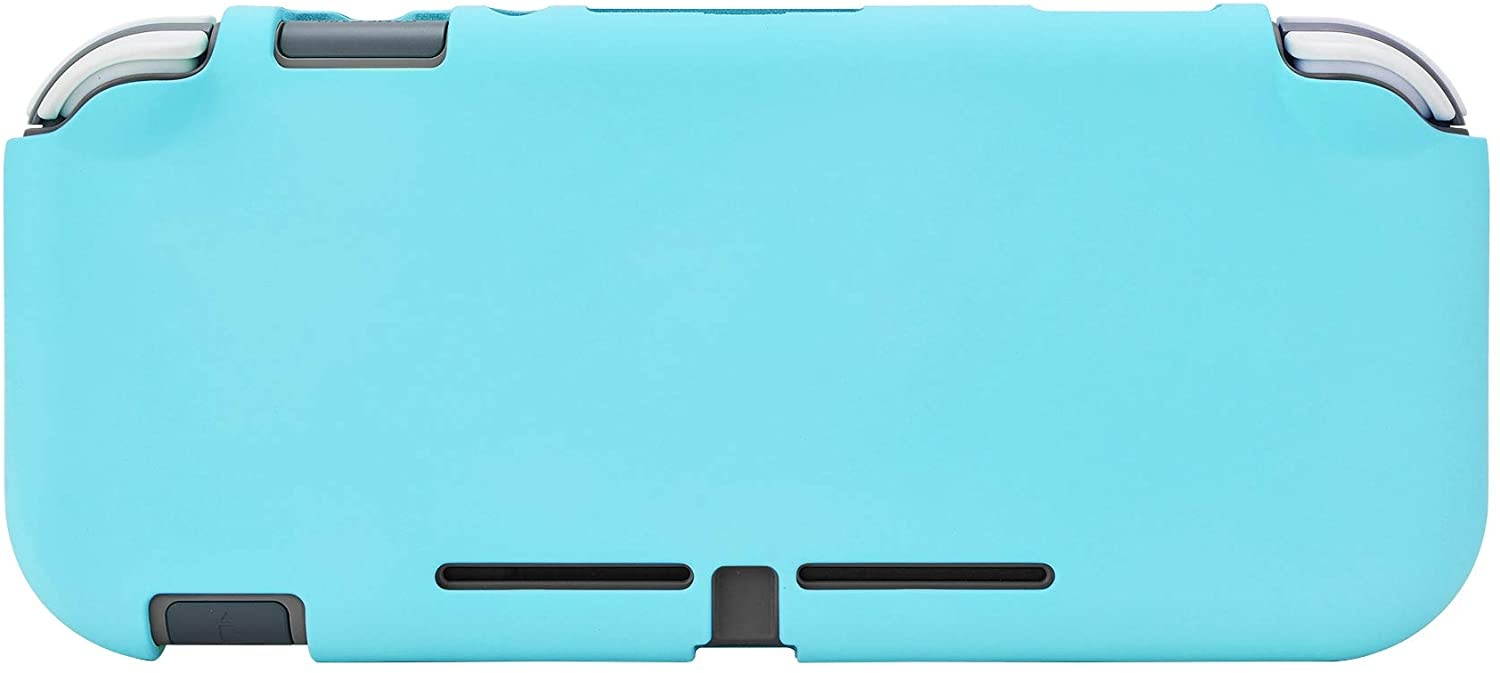eXtremeRate PlayVital Customized Protective Grip Case for Nintendo Switch Lite, Heaven Blue Hard Cover Protector for Nintendo Switch Lite - 1 x White Border Tempered Glass Screen Protector Included