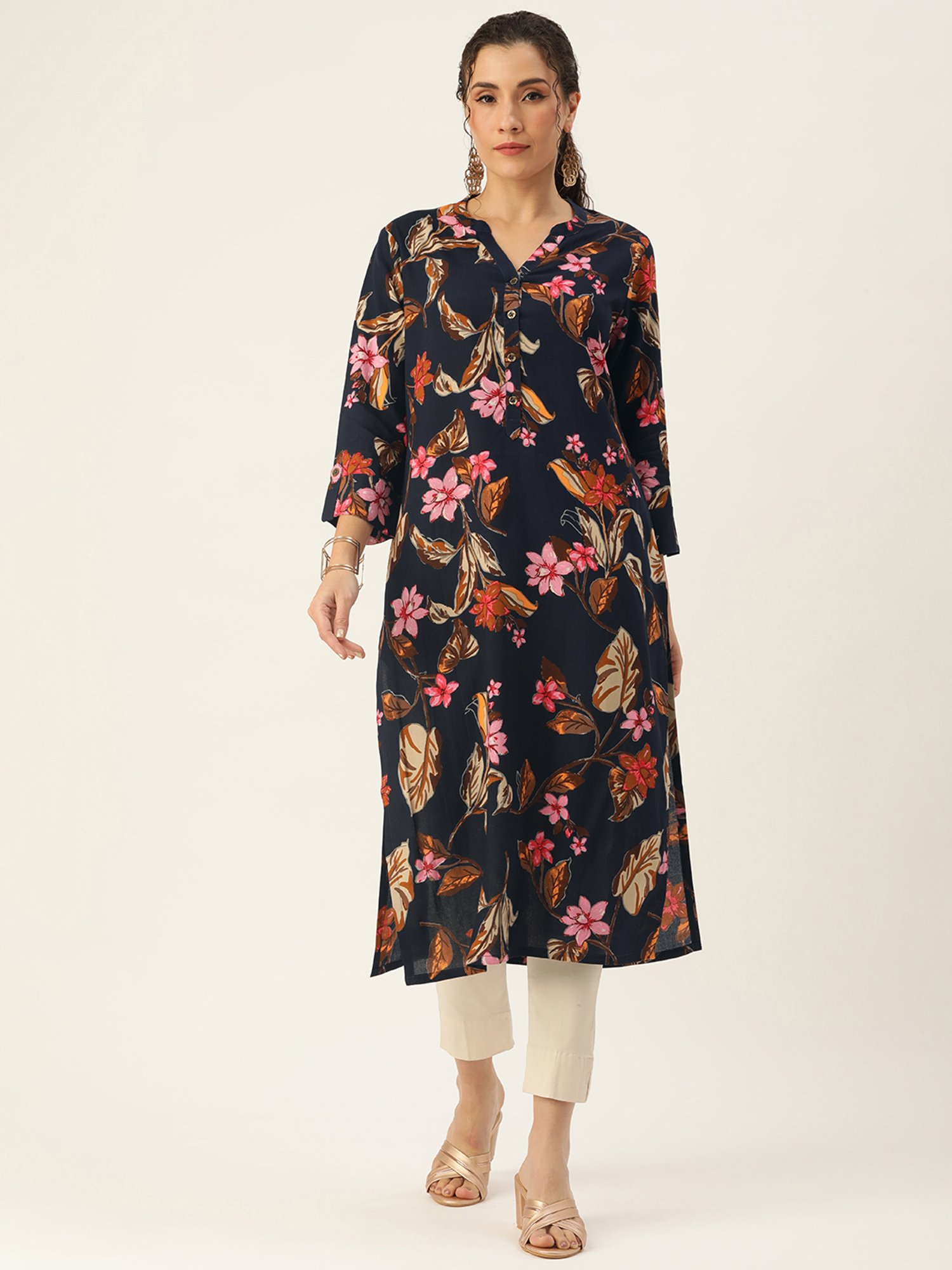 Amukti Blue Printed A Line Kurta